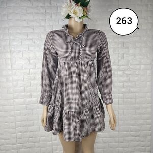 YBYB Small Brown Plaid Mini Dress – Long Sleeve Casual Cute Dress